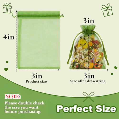 Crweety 50 Pcs Organza Bags 3x4, Green Small Mesh Gift Bags Drawstring Bulk - color: Green