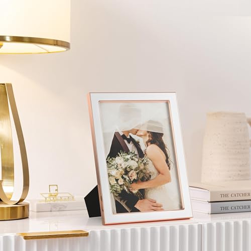 eletecpro 5x7 Enamel Picture Frame with Real Glass Cover, White, 2-Pack - color: White & Rose Gold, size: 5x7