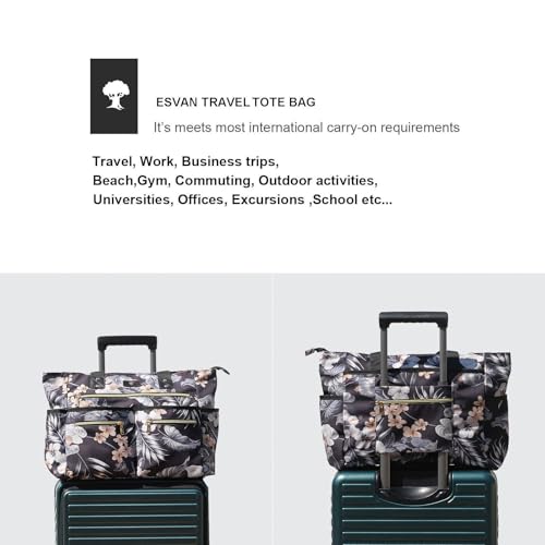 Weekender Bag Carry On Bag Overnight Tote Travel Duffle with 13 Pockets for Travel,Work，Gym,Beach,Teacher,Nurse - color: Black leaf