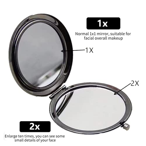 MIHAGUTY Magnifying Compact Mirror for Purses with 2 x 1x Magnification, Folding Mini Pocket Double Sided Travel Makeup Mirror,Perfect for Purse, Pocket Mirror for Gift (Black) - color: Black, size: 0"L x 0"W