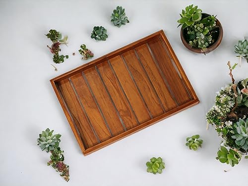 Vesta Homes Large Teak Wood Serving Tray for Home, Kitchen, Breakfast, Restaurant, Office Organizer, Dining Table | Premium Wooden Tray |15 * 10 * 1.5 Inches | Handmade in India - size: 15" x 10" x 1.5"