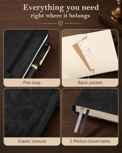 Lined Hardcover Leather Journal Notebook: A4 Journal for Women Men, Black - color: Black, size: 8.5"x11"