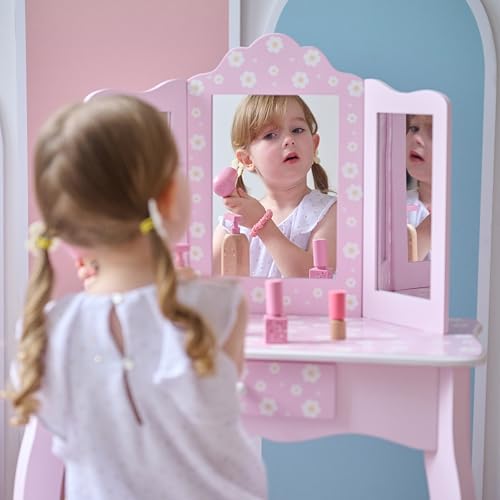 Teamson Kids Daisy Gisele Wood Play Vanity Set, Pink, Ages 3+ - color: Pink