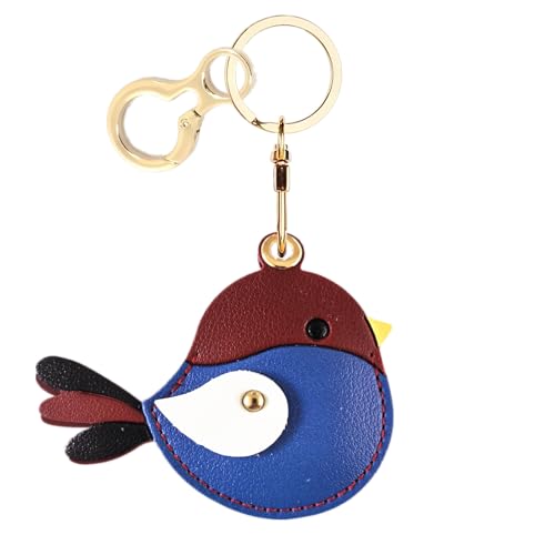 BORKUANA PU Leather Keychain holder Protective Case Compatible with AirTag - color: Bird B