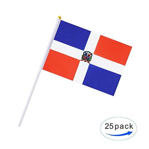 25 Pack Hand Held Small Mini Dominican republic Stick Round Top National Country Flags,Party Decorations Supplies For Parades,World Cup,Festival Events,International Festival - color: Dominica