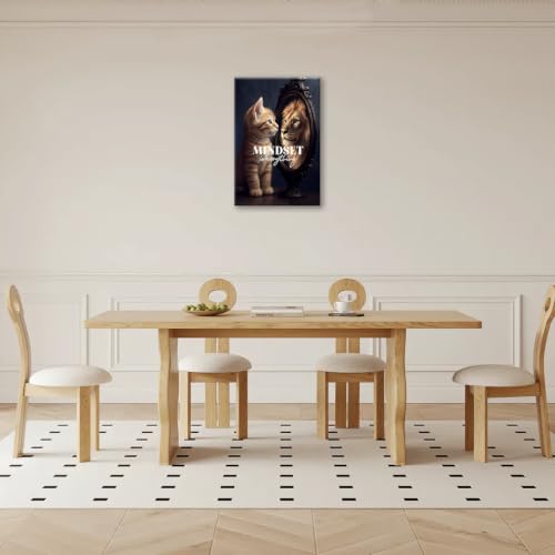 Motivational Lion And Cat Wall Art For Kids Mindset Is Everything Nursery Canvas Wall Decor Inspirational Pictures Paintings Prints Artwork Framed Decorations For Children's Room Bathroom Bedroom Living Room Office Gifts 16" x 24" - color: Cat And Lion, s