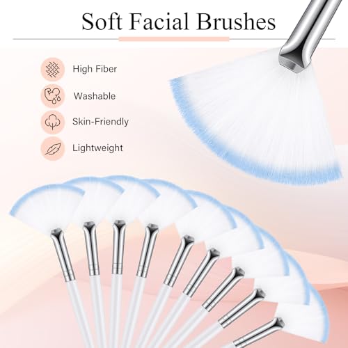 Maitys 9 Pieces Facial Fan Mask Brushes, White Blue - color: White Blue