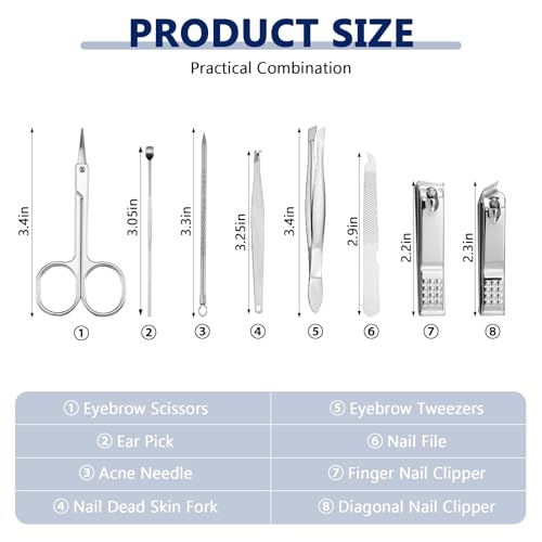 Lasnten 100 Bulk Nail Clipper Set Bulk Manicure Kit Stainless Steel Pedicure Professional Nail Care Kit with Travel Case Portable Grooming for Husband Men Women Family(Black,8 in 1) - color: Black, size: 8 in 1