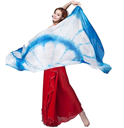 Women's 100% Silk Belly Dance Veils and Scarf Colors 98.4*43.3inch - color: Light Blue-white