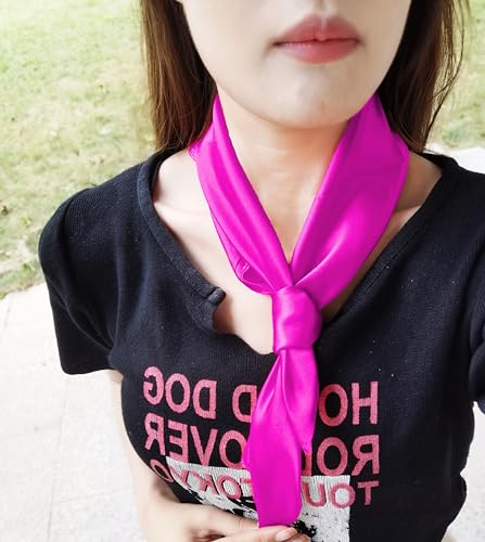 1 Piece of Square Satin Scarf Wrap Ribbon Neck Scarfs Halloween Retro Costume (23.62" x 23.62") - color: Hot Pink