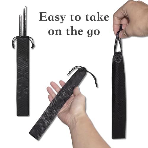 Titanium Chopsticks 2 Pairs 99.8% Pure Titanium Reusable – Lightweight Non-Toxic Utensils with Gift Box & Travel Pouch for Home, Camping, Hiking, Office Lunch (Solid Black) - color: Solid Black