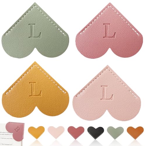 Personalized Leather Heart Bookmark, 26 Letters Customized Corner Book Mark for Reading Women, Book Marker with Initials，Cute Gifts (Light Pink+Deep Pink+Green+Light Brown, L) - color: Light Pink+deep Pink+green+light Brown, size: L
