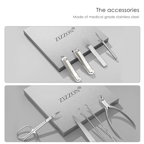 ZIZZON Manicure Set Professional Stainless Steel Toenail and Fingernail Clippers Set 9 in1 Pedicure and Grooming kit with Travel Case (Orange) - color: Orange