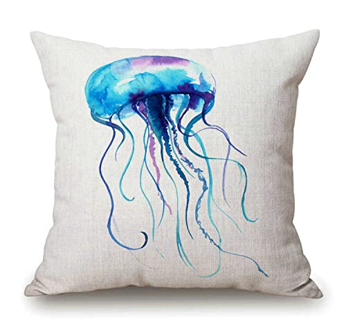 Solekla Decorative Pillow Cover 18 x 18, Jellyfish Watercolor Decor Flower Throw Pillow Covers Linen Cushion Case for Living Room Couch Sofa Patio Outdoor Home Decor - color: Sl211