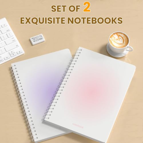 Oucaru A4 Spiral Notebook 2 Pack College Ruled Cute Pastel Notebooks - color: Pink+Purple, size: 8.5" x 11"