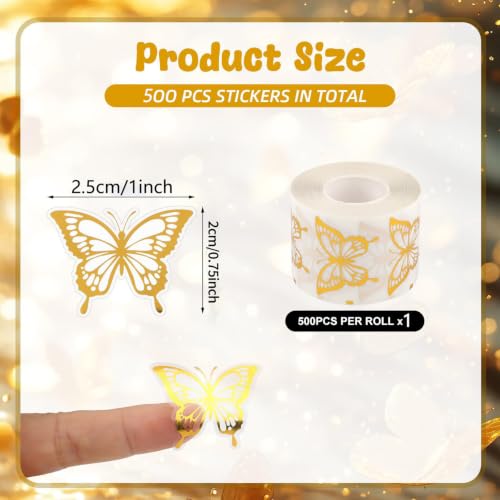 Gold Butterfly Stickers Roll, Hollow Metallic Self Adhesive Decor Labels - style: Gold Butterfly