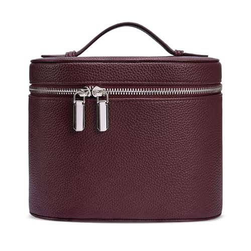 Cosmetic Case, Leather Makeup Bag, Portable Handheld Makeup Case, Detachable Compartments - color: burgundy, size: M(8*5.5*6in)