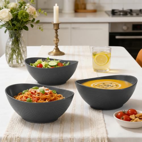 65 OZ Large Salad Bowls, Large Plastic Bowl Reusable (Black) - color: Black, size: 65 Oz