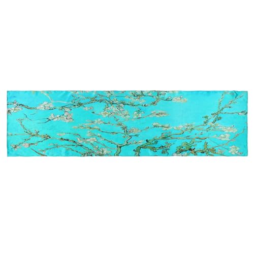 JWSilk Long Charmeuse Silk Scarf Classic Art Print - color: Almond Blossoms By Van Gogh