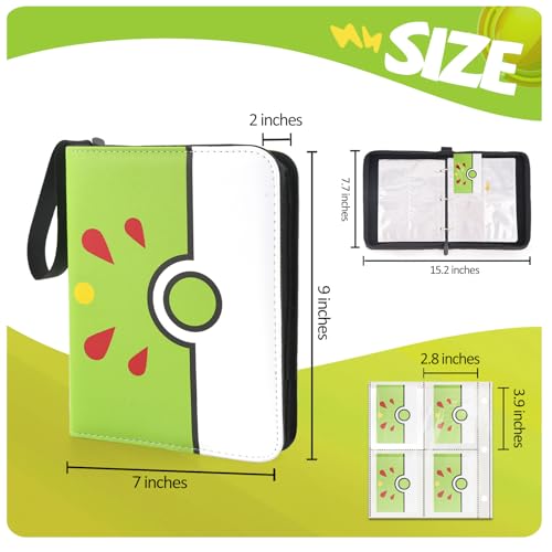 Collectible Trading Card Binder, 400 Pockets Card Holder with 50 Removable Sleeves, Portable Collection Binder Album Book Case Storage, Zipper Card Protective Sleeves for TCG, Sports Card - color: Friendly Green