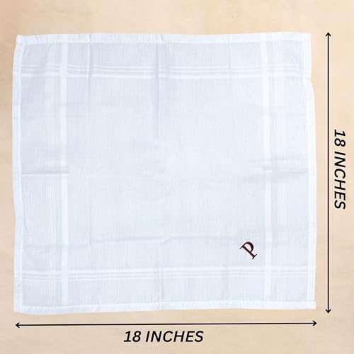 Monogrammed Handkerchiefs for Men 3-Pack Cotton, White Hankies - color: P