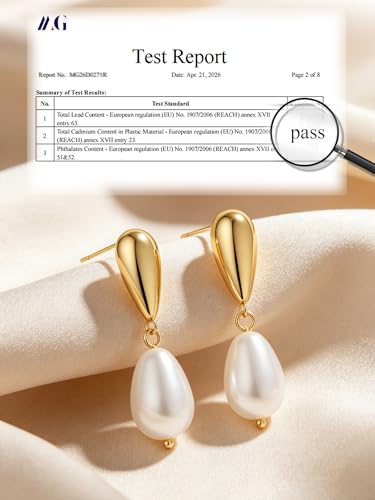 Pearl Earrings for Women,14K Gold/Silver Plated Dangle Drop Earrings - color: gold