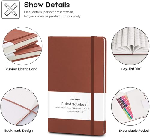 5 Pack Lined Notebook Journals, A5 Hardcover Journals for Writing, Brown - color: Brown, size: 5