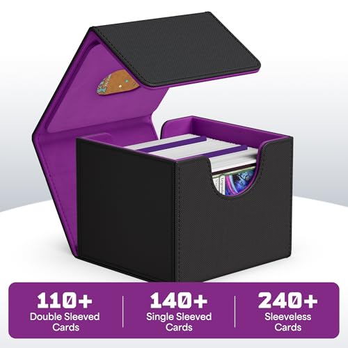 ZLCA MTG Commander Deck Box, Card Deck Box for Trading Card, Holds 110+ Double Sleeved Cards Fits for TCG CCG Magic Cards with 2 Dividers (Black & Purple) - color: Black&Purple, size: A-Horizontal-Commander