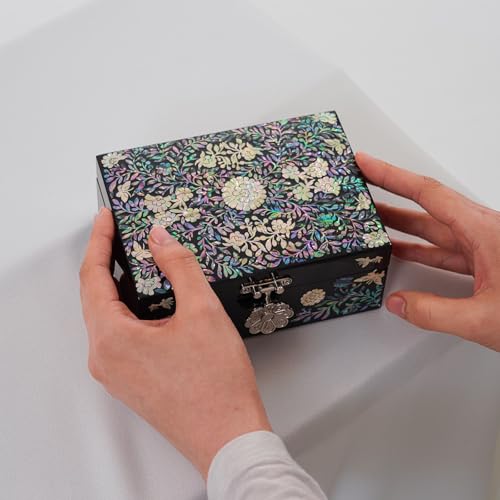 February Mountain Mother of Pearl Jewellery Box with Ring Tray - Gifts for Women Birthday Wedding Mother's Day Christmas Graduation Gifts (Floral) - style: Floral
