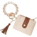 COOLANS Silicone Bracelet Wristlet Wallet Credit Card Holder RFID ID Window Key Ring Tassel Slim Wallet Women Keychain Purse - color: Brown White