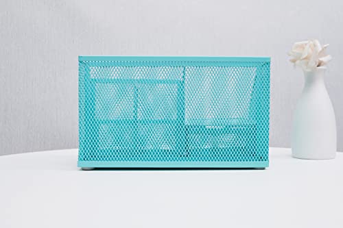 Annova Mesh Desk Organizer Office with 7 Compartments + Drawer/Desk Tidy Candy/Pen Holder/Multifunctional Organizer (Turquoise) - color: Turquoise