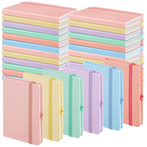 Laumoi 12 Pieces Small Notebooks A6 Pocket Journals 3.5 x 5.5 Inch Small Leather Notebook Mini Ruled Lined Journal with Elastic Band Pen Holder Page Marker Ribbons (Macaron Colors) - color: Macaron Colors