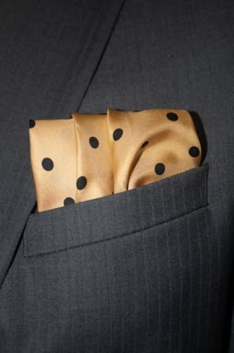 Royal Silk Polka Dot Pocket Square - 17" Handkerchief - 12mm Silk Twill - 100% Silk - color: Gold