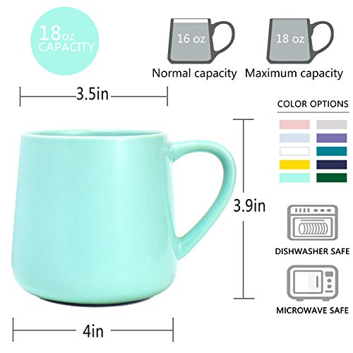 Bosmarlin Large Glossy Ceramic Coffee Mug, Tea Cup for Office and Home, 18 oz, Suitable for Dishwasher and Microwave(Mint Green, 1) - color: Mint Green