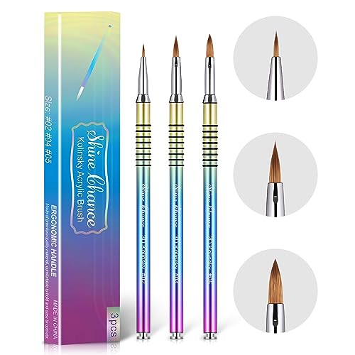 3Pcs Acrylic Nail Brushes Set Size 2 4 5, Kolinsky Hair Acrylic Nail Art Brush, Art Design & Polish Mistake Cleaning Manicure Tools for Women Acrylics Application, Gradient - color: Gradient