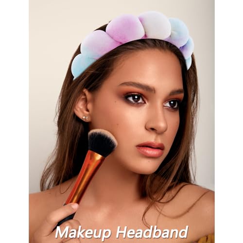 VELSCRUN Spa Headbands for Wash Face, Makeup Headband, Facial Skincare Headbands, 5 Pcs Colourful Puffy Sponge Spa Headband Bow Tie Hair Band Hair Clips Wristband Set Women Girls Accessories - color: Colourful