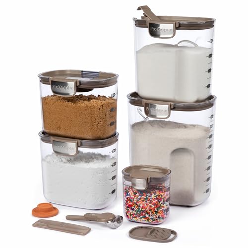 ProKeeper+ Airtight Food Storage Container Set – Clear Plastic Flour and Sugar Canister Set with Magnetic Accessories for Kitchen Organization (Taupe, 9-Piece) - color: Taupe, size: 9-Piece