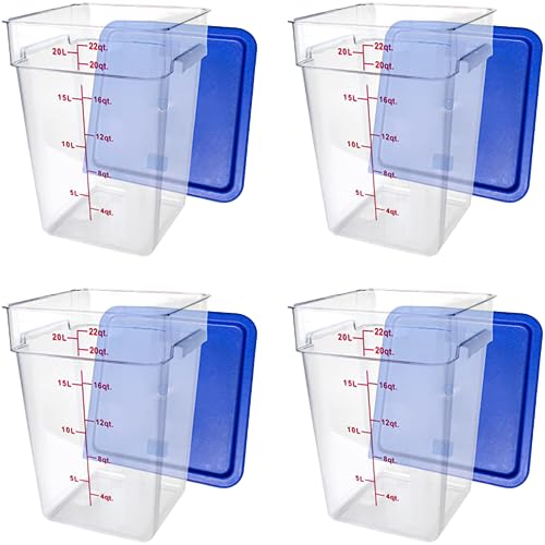 Tiger Chef 22 Quart Commercial Grade Clear Food Storage Square Polycarbonate Containers with Blue Lids (4 Pack) - style: 22 Quart