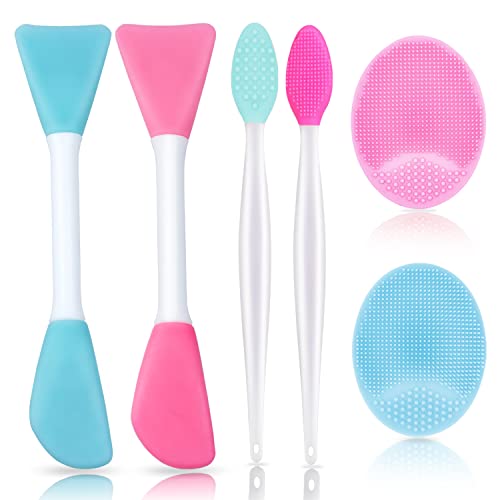 6pcs Silicone Face Brush Set, 2PCS Silicone Face Applicator Brush, 2PCS Exfoliating Lip Brush and Silicone Face Cleaning Brushes Pad,Blackhead Face Exfoliator Skin Care Tool for Women Men - style: style 3