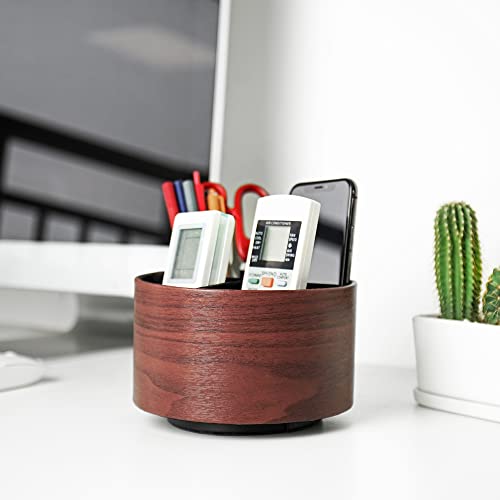 Round Leather Art Supply Organizer,Remote Control Holder,360 Degree Spinning,Multi-Functional Pencil Holder,4 Compartments Desktop Stationary Organizer(1-Light Brown2) - color: 1-Light Brown2