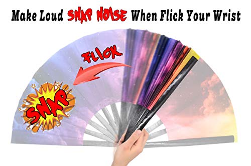 OMyTea Large Rave Folding Hand Fan for Men/Women - Chinese/Japanese Kung Fu Tai Chi Handheld Fan with Fabric Case - for Performance, Decorations, Dancing, Festival, Gift (Galaxy Nebula) - color: Nebula