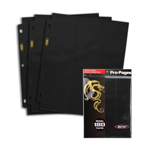 BCW Double-Sided 9-Pocket Pages Holder - 10 Black Pages | Trading Card Binder Sheets | Secure Side Loading | Ideal Card Storage and Display Solution - color: Black