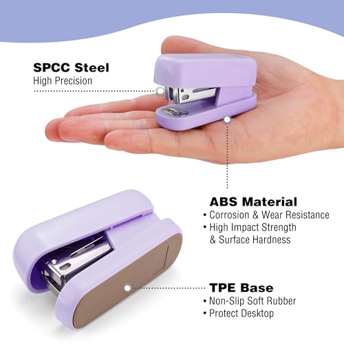WORKPRO Small Stapler with Staples, Cute Purple Stapler Set, Lock Design - color: Purple
