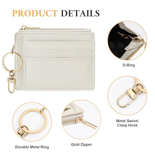 Sodsay Card Case Slim Front Pocket Wallet for Women Credit Card Holder with Keychain | Slim, Credit Card Holder, Front Pocket, with Keychain - color: CH White
