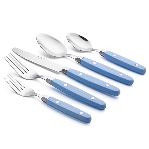 ANNOVA Silverware Set, Retro/Rivet Colorful Stainless Steel Tableware Kitchen Flatware Set Utensils, Includes Dinner Knives, Forks, Spoons, Salad Forks & Dessert Spoons (Light Blue, 20 Pieces) - color: Light Blue25