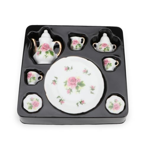 Miniature Tea Set 1/6 Scale Dollhouse Accessories Porcelain Little Rose - color: Little Rose