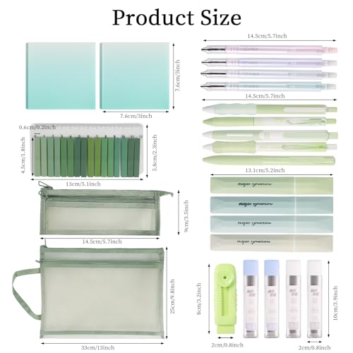 Buqoo 23-Piece Aesthetic Stationery Set for Students & Office - color: Green