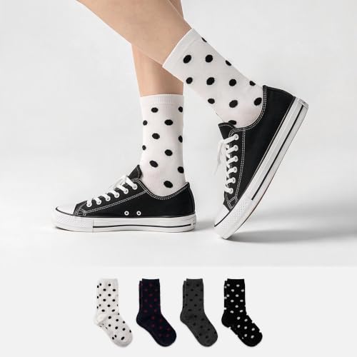 Womens Cotton Crew & Ankle Socks, Cute Floral Ruffle Colorful Tube Size 6-9 - color: Polka Dots C