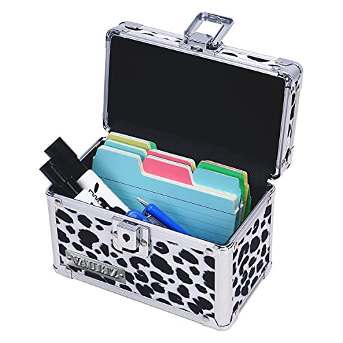Vaultz Lockable Index Card Holder - Flash Card Organizer for Recipes, Passwords or Studying Holds 350 3x5 Notecards - Index Card Box Study Accessories, Black and White Leopard - color: Black and White Leopard, size: 3 X 5 Inch