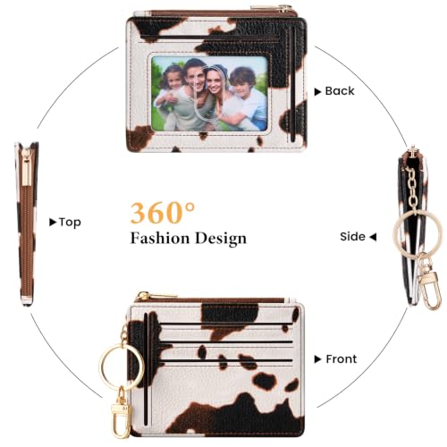 Sodsay Card Case Slim Front Pocket Wallet for Women Credit Card Holder with Keychain | Slim, Credit Card Holder, Front Pocket, with Keychain - color: Cow Brown